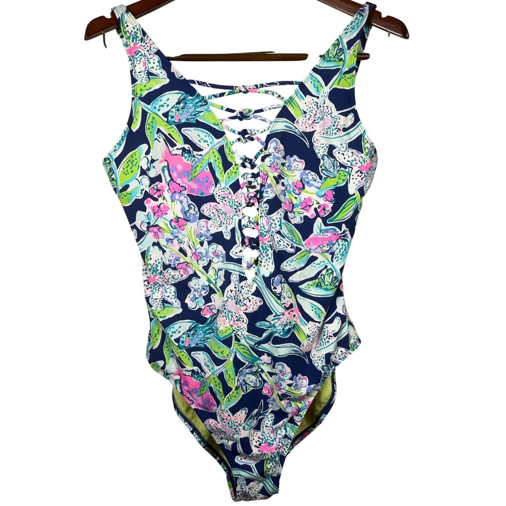 LILLY‎ PULITZER Isle Lattice Floral One Piece Swimsuit Size 12